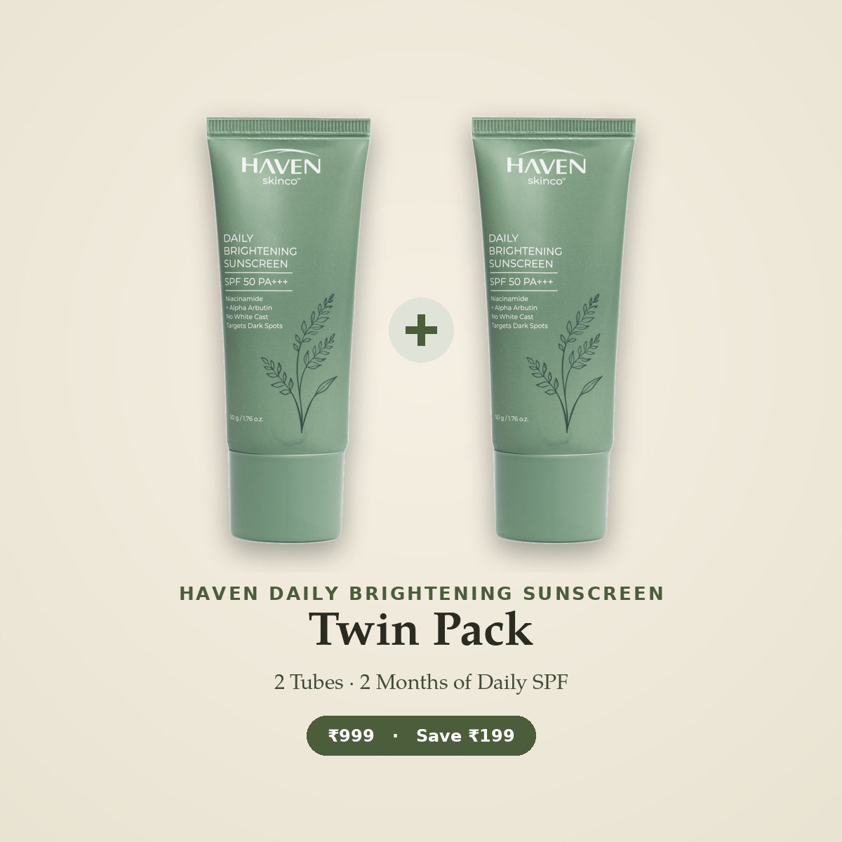 HAVEN Daily Brightening Sunscreen SPF 50 PA+++ — Twin Pack (2 Tubes)